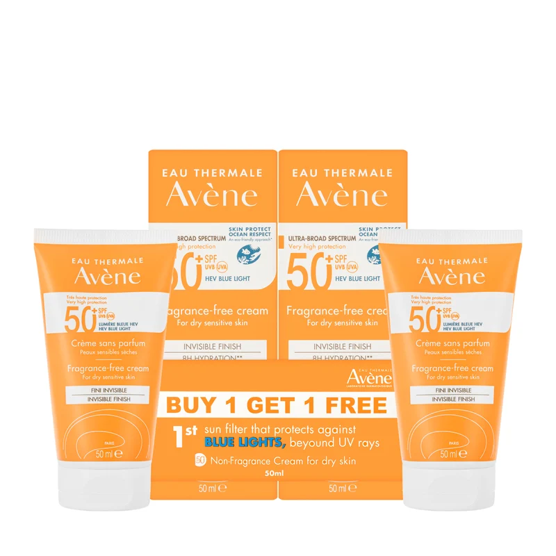 Avène SPF50+ Very High Protection Fragrance Free Cream For Dry & Sensitive skin 50 Ml 1+1Offer Pack