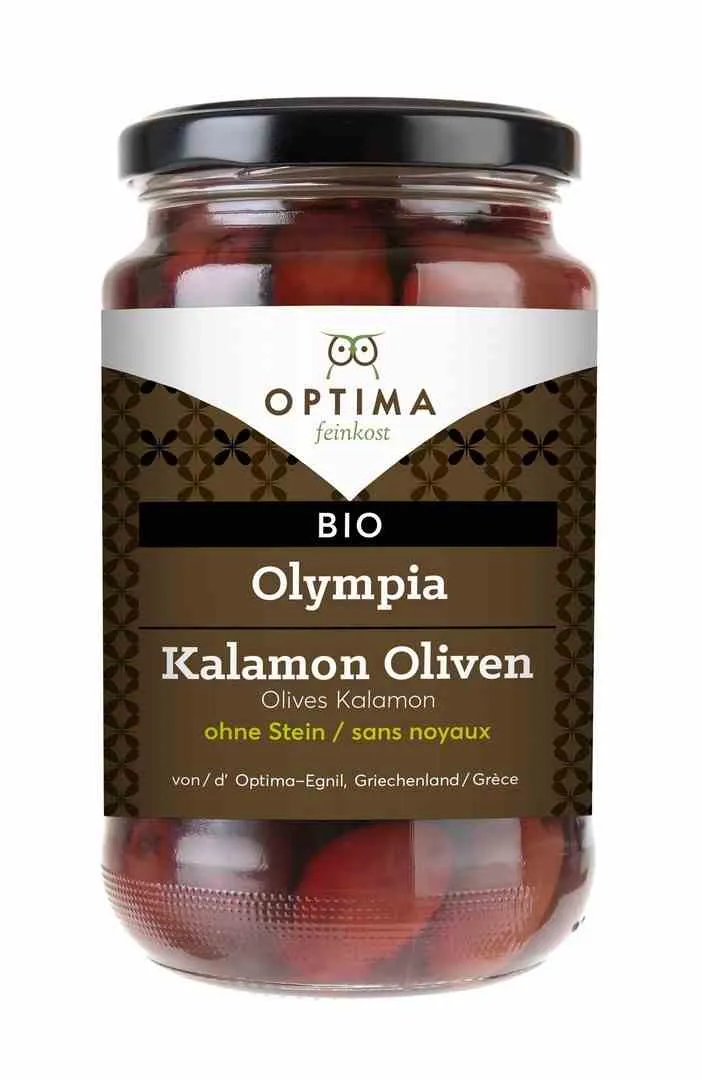 Schwarze Kalamata-Oliven in Salzlake BIO 350 g/ 180 g OPTIMA DATE: 11.2025