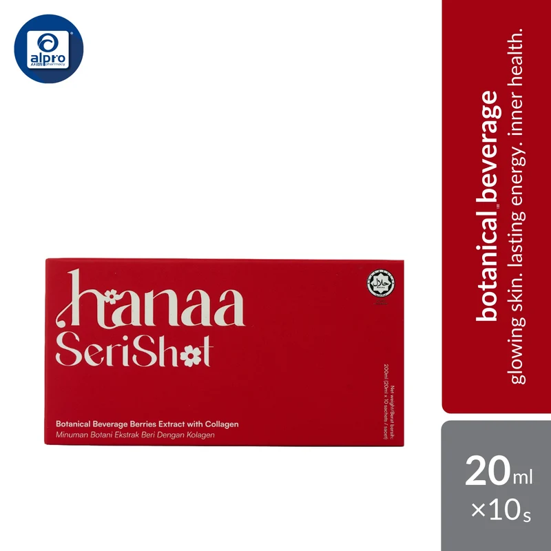 Hanaa Seri Shot Botanical Beverage Berries Extract with Collagen 20mL ×10s | Supports Youthful Glow & Overall Vitality