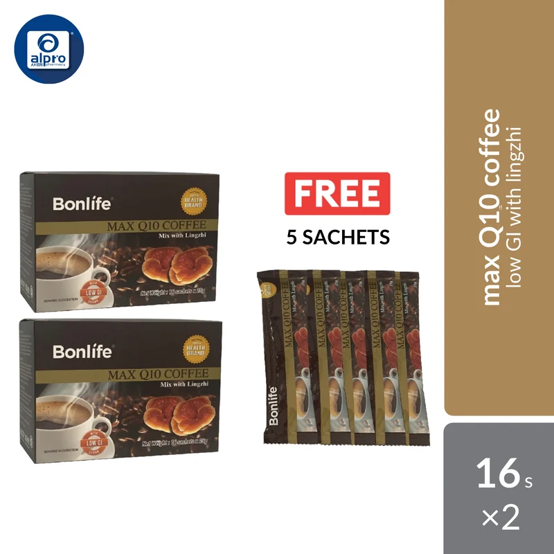Bonlife Max Q10 Coffee Promo Pack 2 X 16s Foc 5s | Low GI With Lingzhi
