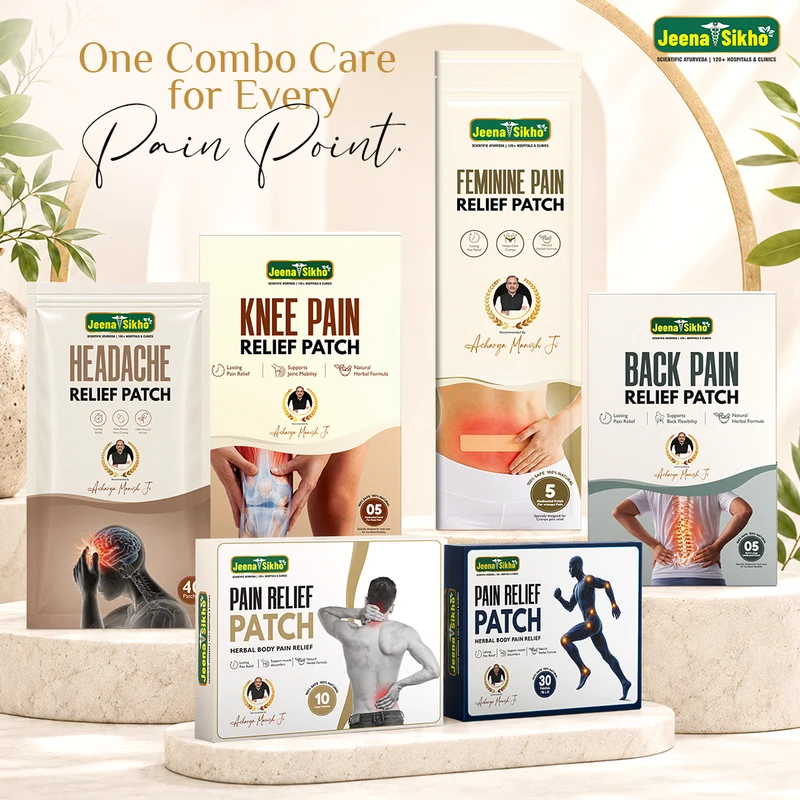 Jeena Sikho Pain Relief Patch Combo | Back Pain Relief Patch + Knee Pain Relief Patch + Feminine Pain Relief Patch + Body Pain Relief Patch Large + Body Pain Relief Patch + Headache Relief Patch | 6-Patch Set