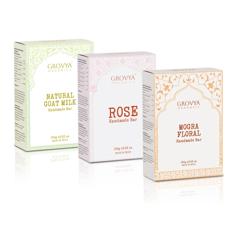Handmade Soap Combo | Pure Goat Milk, Mogra Floral & Fresh Rose Ayurvedic Bathing Bars | Complete Skin Hydration, Softness & Nourishment Kit | 3 x 100 g
