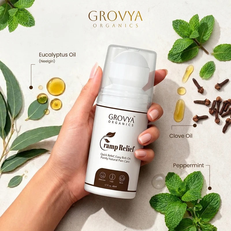 Cramp Relief Roll-On | Herbal Roll-On with Peppermint, Eucalyptus & Clove Oils | Easy Roll-On for Abdomen, Legs & Back | Fast-Absorbing & Non-Sticky Formula, 40 ml