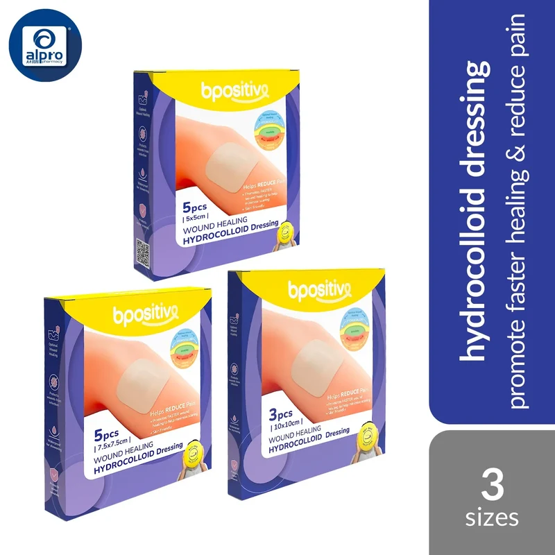 bpositive Wound Healing Hydrocolloid Dressing (5×5cm 5s/ 7.5×7.5cm 5s/ 10×10cm 3s) | Promote Faster Healing