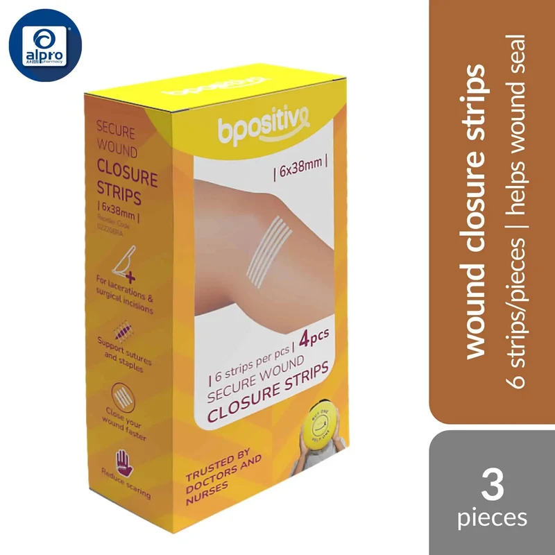 bpositive Secure Wound Closure Strips 6mm×38mm 24s | Help Lacerations & Surgical Incisions Heal