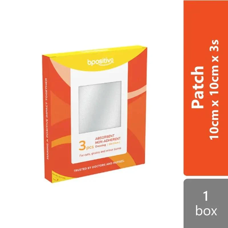 Bpositive Absorbent Non-Adherent Dressing 10 X 10 cm 3s | Less Painful When Changing The Dressing