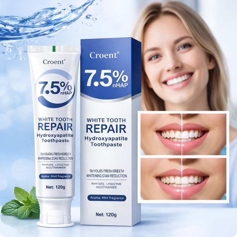 Croent White Tooth Repair | Herstelt Tandglazuur en Maakt Tanden Zichtbaar Witter in Slechts Enkele Dagen met 7,5% nHAP