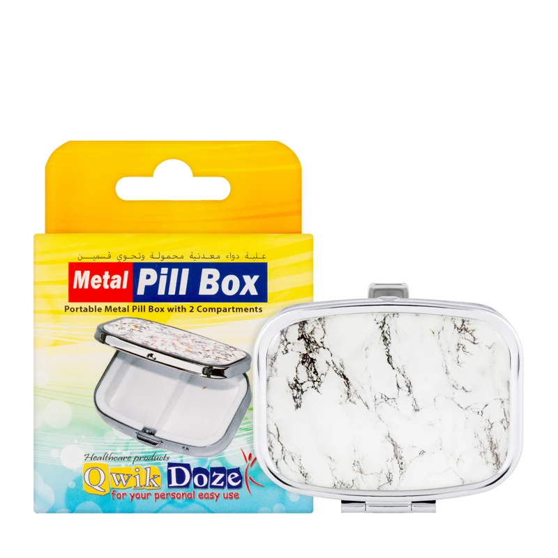 Qwik Doze Pill Box Metal 2 Compartments Rectangle