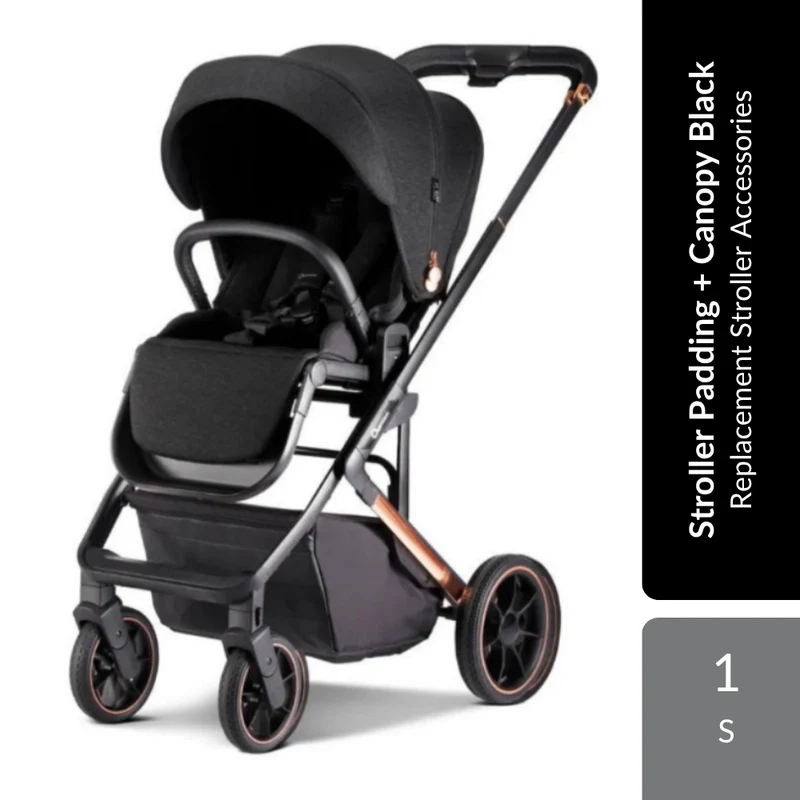Quinton Nior Stroller Padding + Canopy Black 1s | Replacement Stroller Accessories