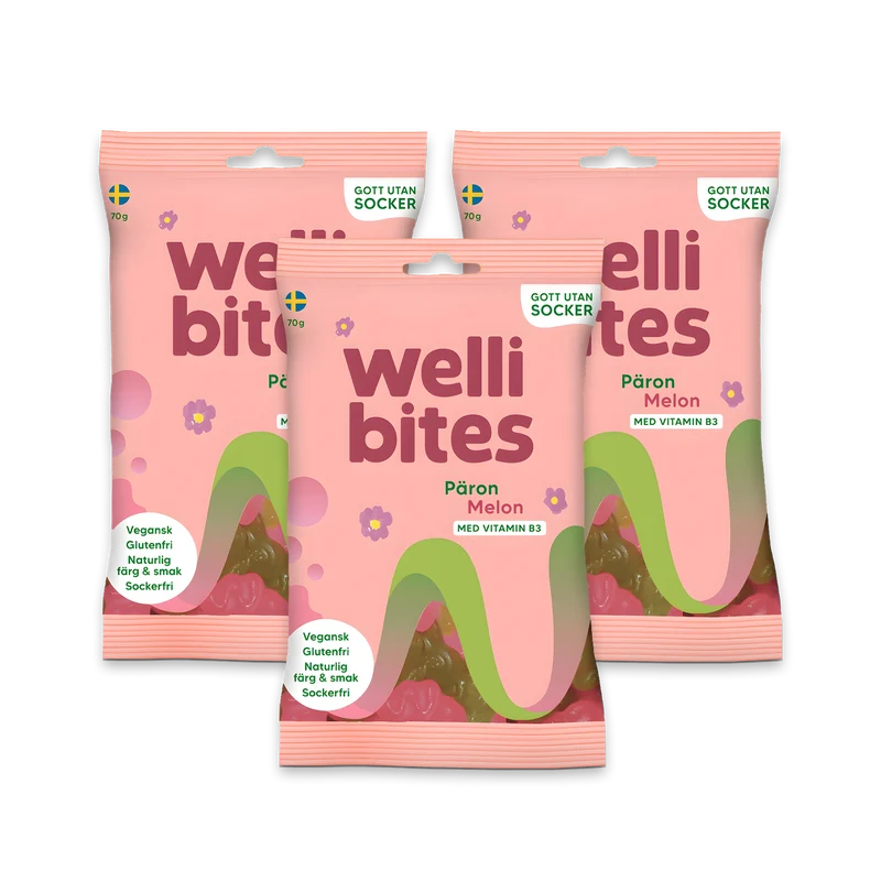 3 x Wellibites Candy 70 g Päron & Melon