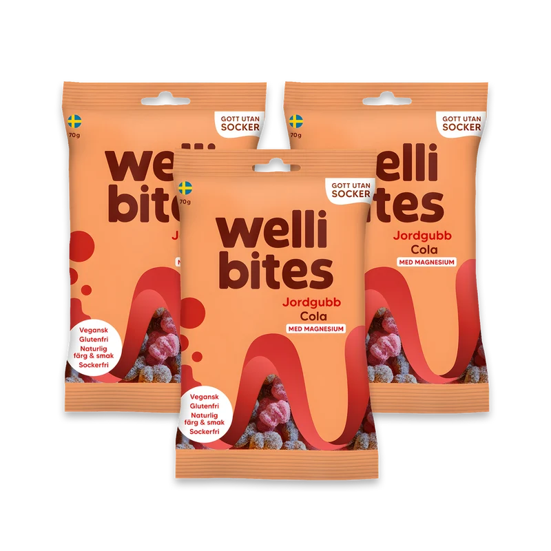 3 x Wellibites Candy 70 g Jordgubb & Cola