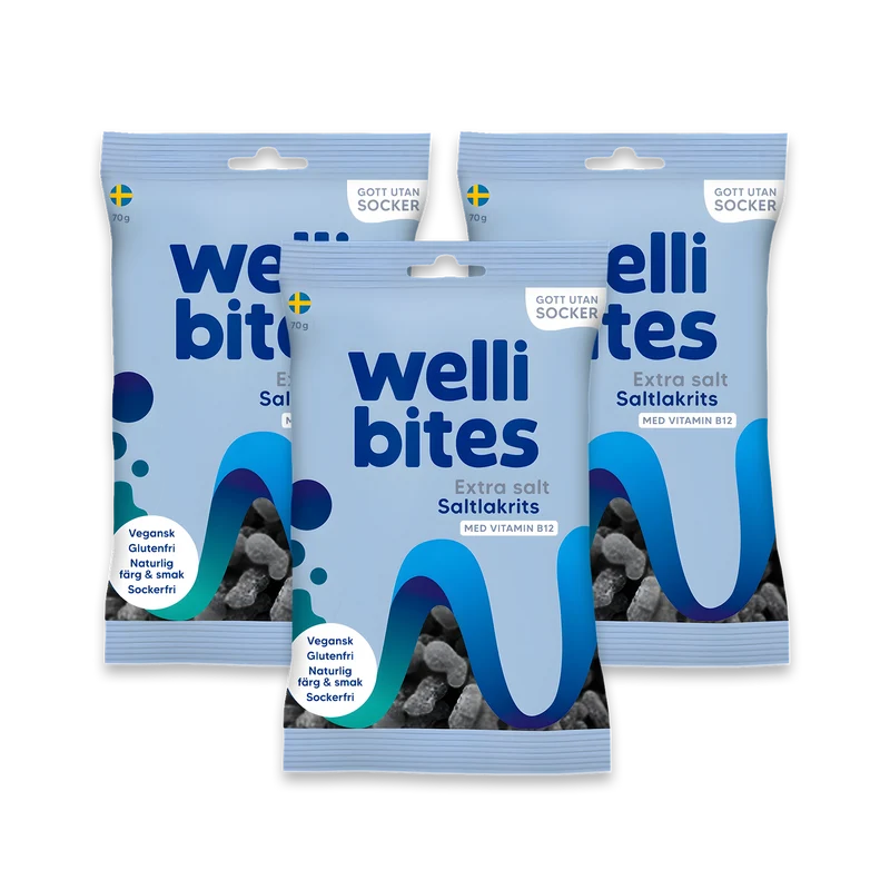 3 x Wellibites Candy 70 g Extra salt saltlakrits