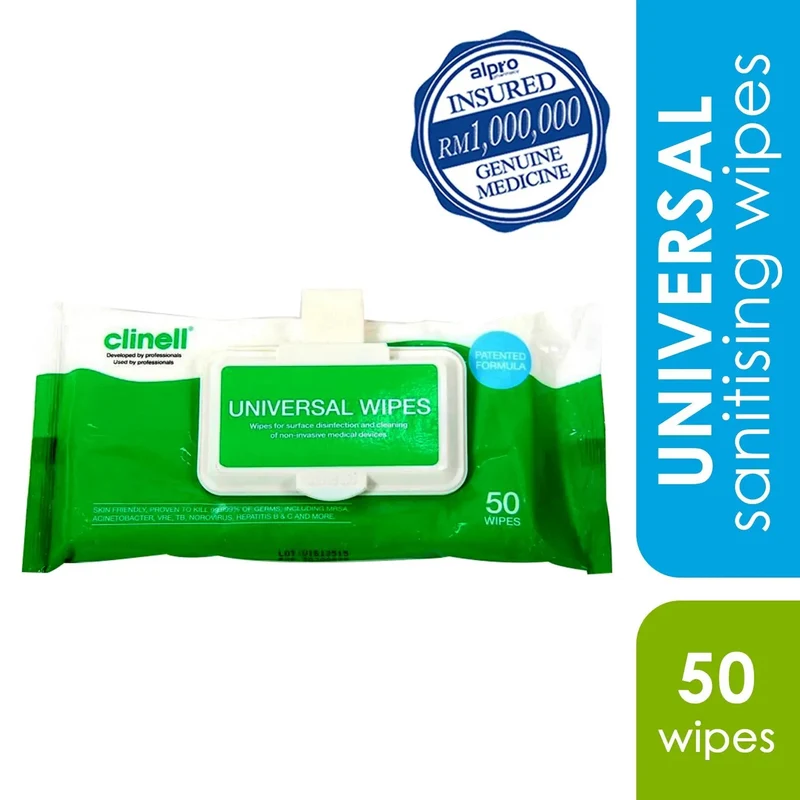 Clinell Universal Sanitising Wipes 50 Pcs | Kills 99.99% of Germs