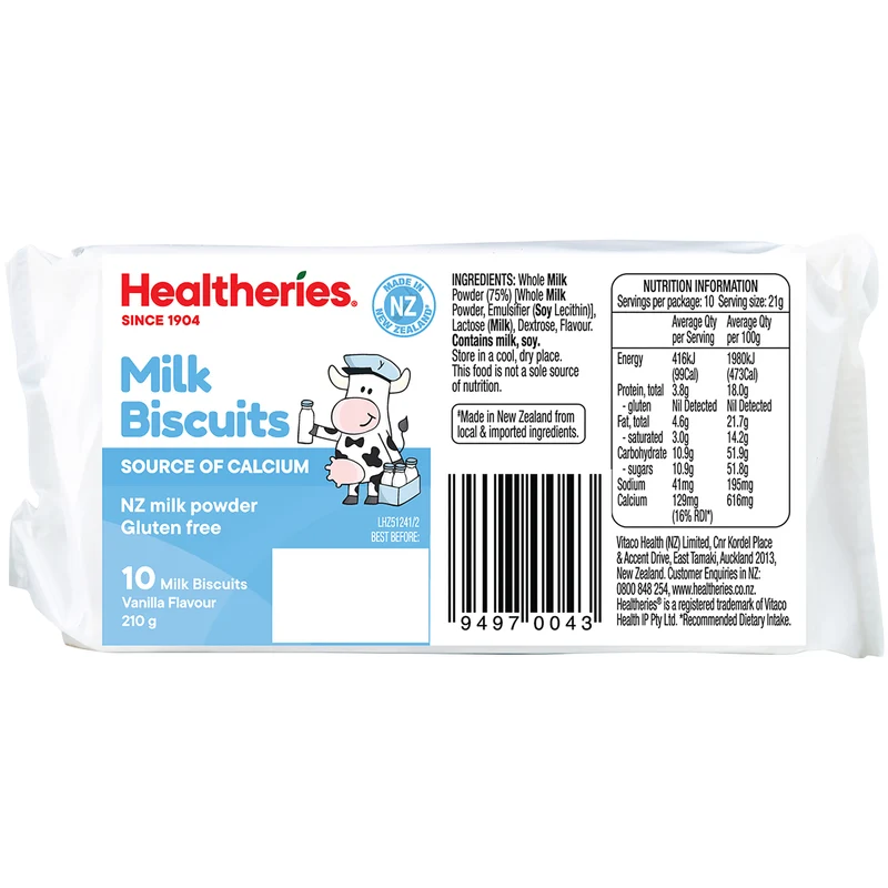 Healtheries Milk Biscuits 210g Vanilla