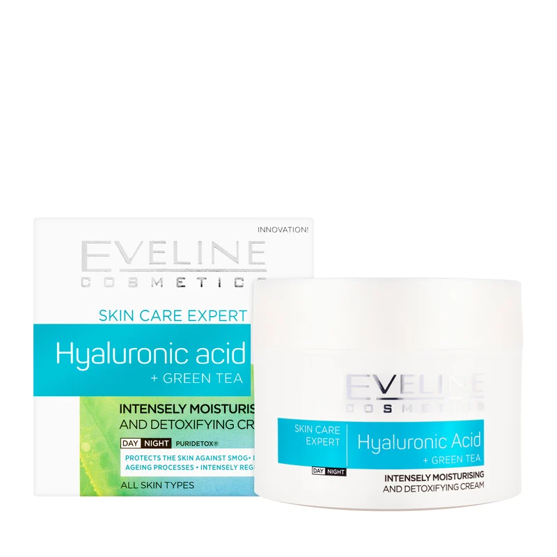 Eveline Hyaluronic Acid + Green Tea Intense Moisturising and Detoxifying Day and Night Cream 50 Ml
