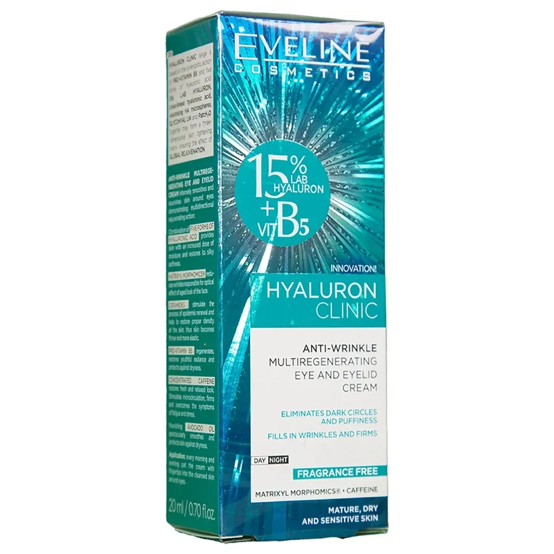 Eveline Hyaluron Clinic Anti-Wrinkle Eye and Eyelid Cream 20 Ml