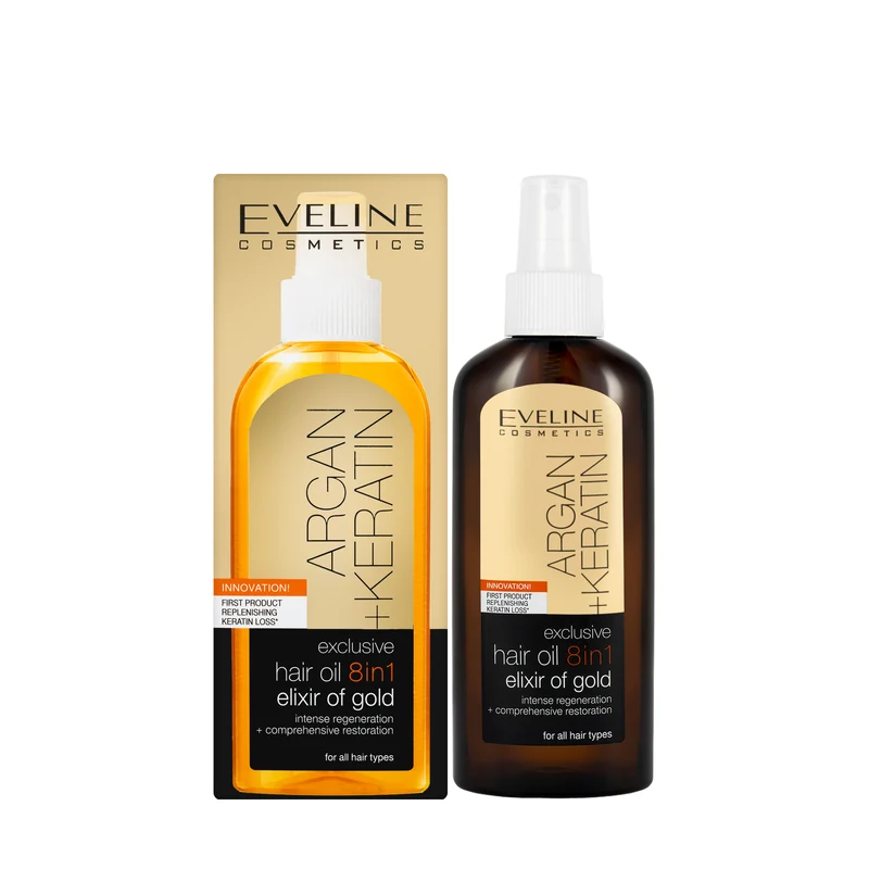 Eveline Argan + Keratin 8in1 Hair Oil Elixir of Gold 150 Ml