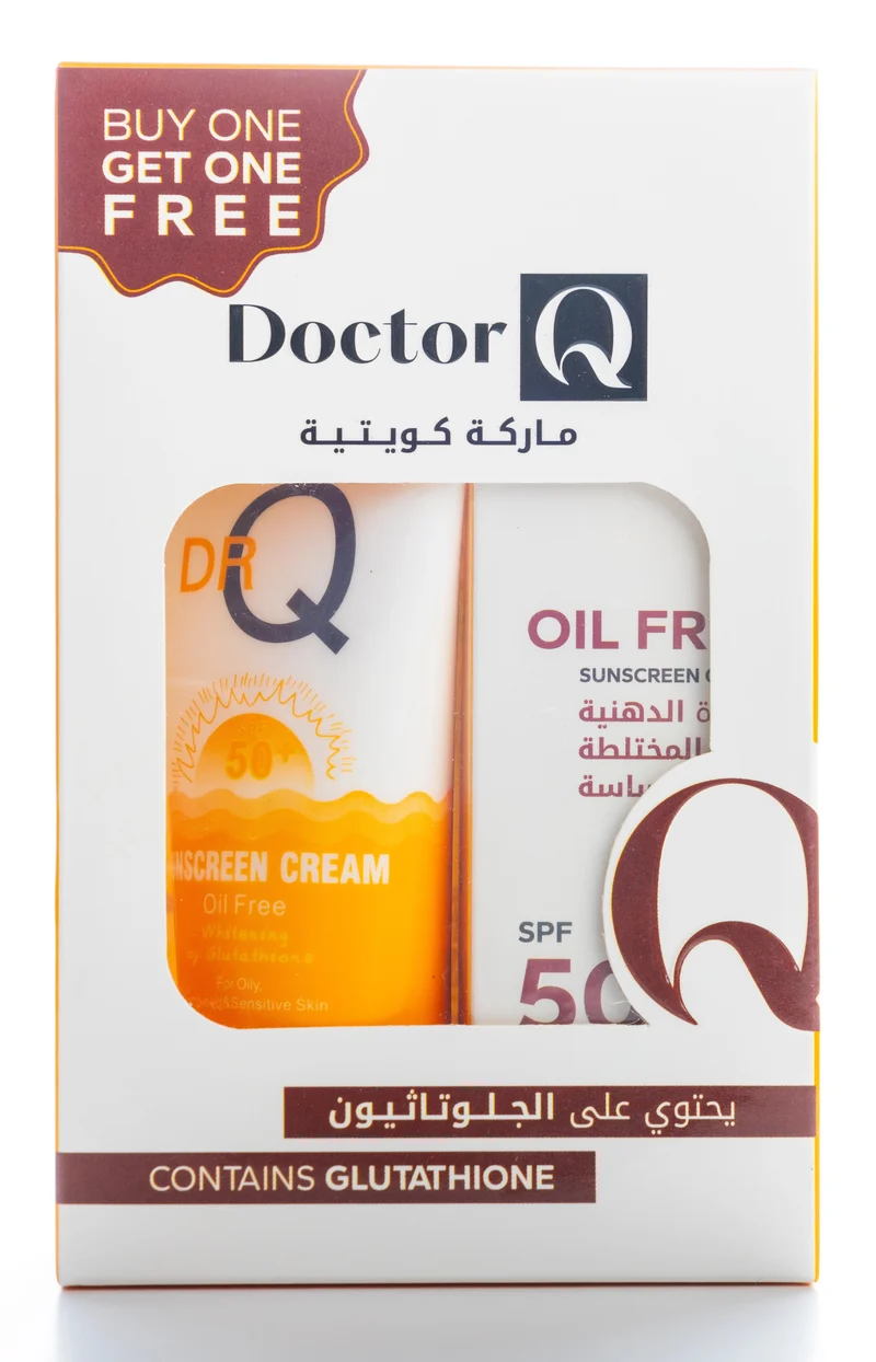 DR Q Oil-Free Sunscreen Cream SPF 50+ Whitening by Glutathione For Oily, Combination And Sensitive Skin 50 Ml 1+1 Offer Pack