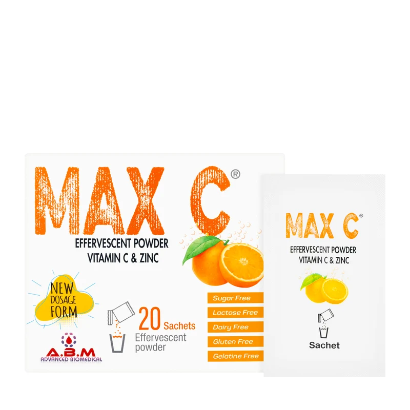 Max C Effervescent Powder ]Vitamin-C&Zinc] 20 Sachets