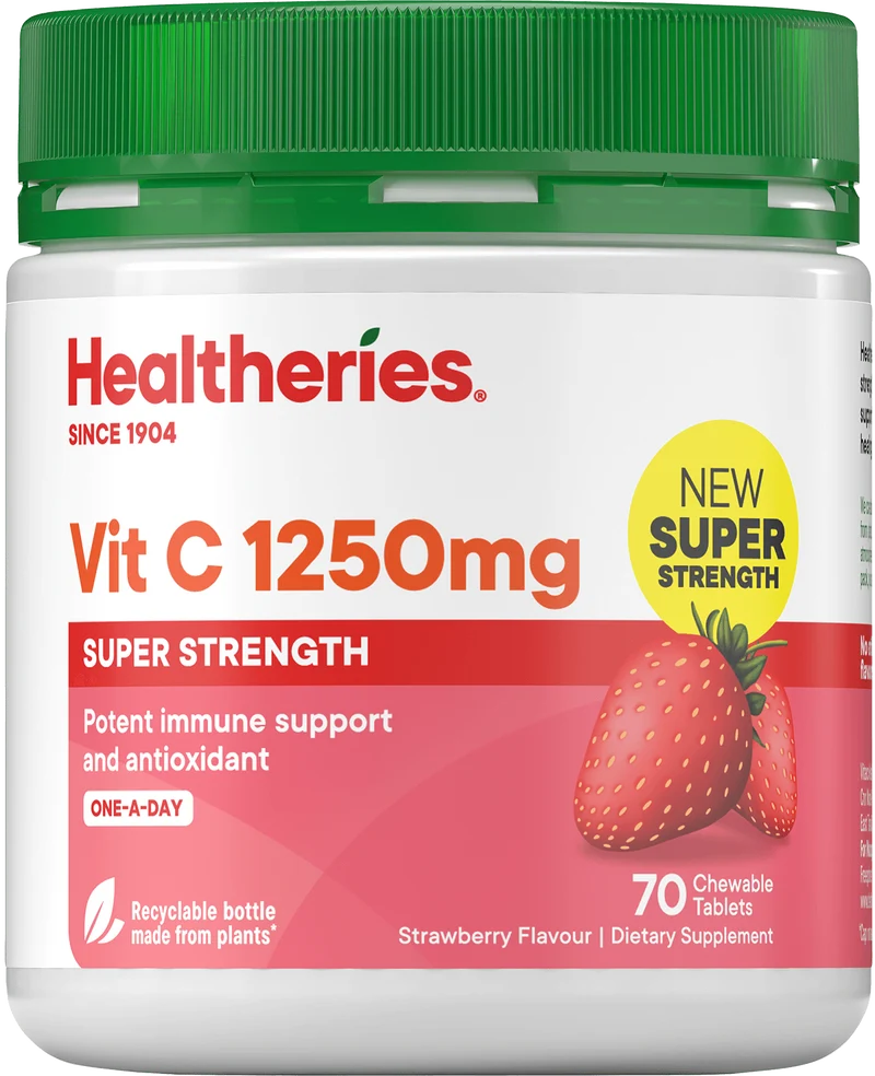 Healtheries VitC 1250mg Super Strength Strawberry Chewable 70s
