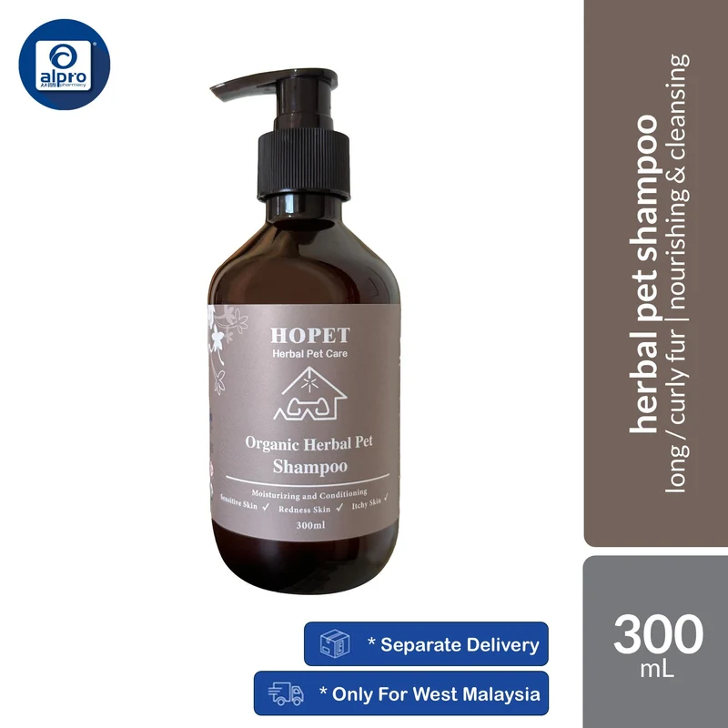 Hopet Natural Herbal Pet Shampoo (Long/Curly Fur / Short/Hard Fur) 300mL | Deeply Cleansing & Nourishing Pet’s Coat