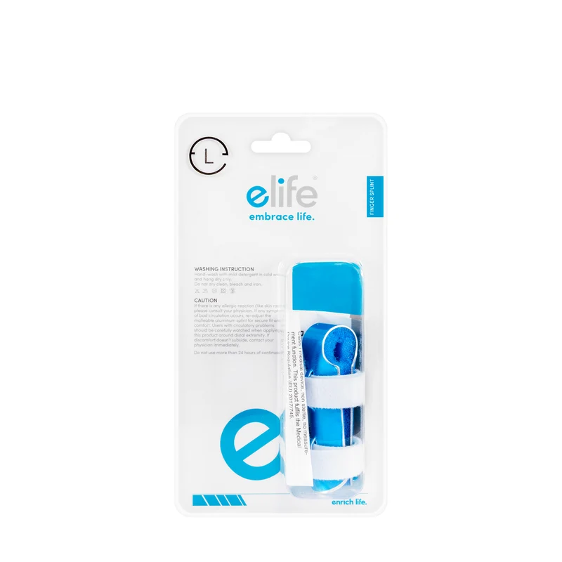 E-Life Fold-Over Finger Splint With Strap [Large]