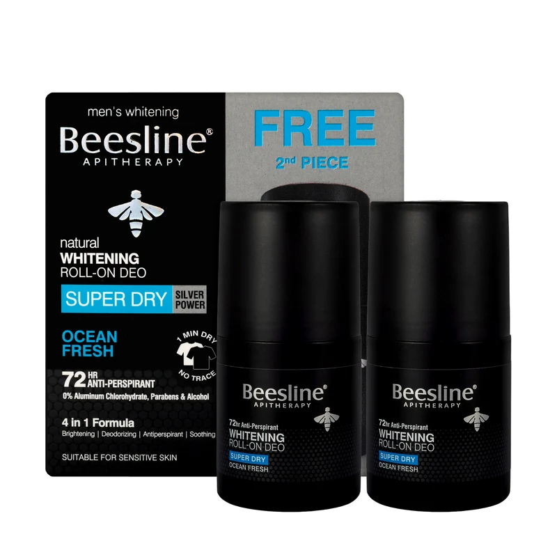 Beesline 72 Hours Men Whitening Roll On Deo Super Dry Silver Power Ocean Fresh 50 Ml 1+1 Offer Pack