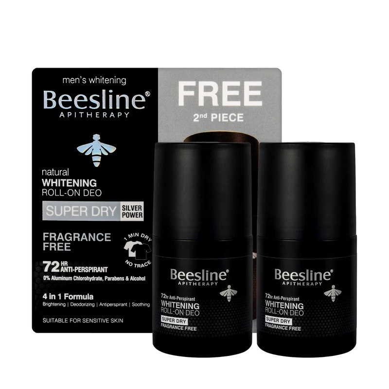 Beesline 72 Hours Men Whitening Roll On Deo Super Dry Silver Power Fragrance Free 50 Ml 1+1 Offer Pack