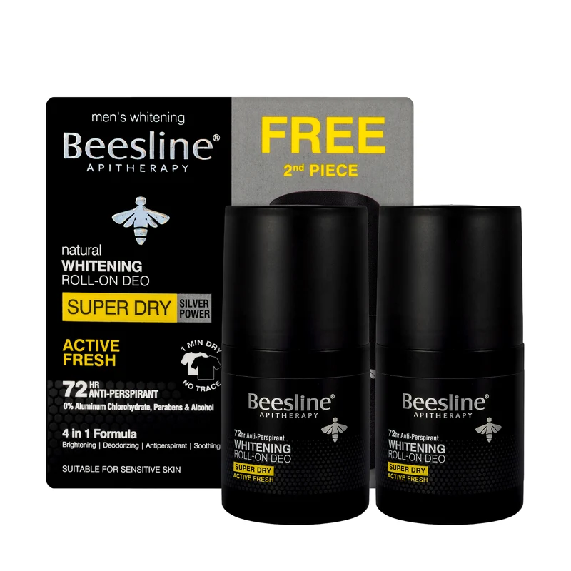 Beesline 72 Hours Men Whitening Roll On Deo Super Dry Silver Power Active Fresh 50 Ml 1+1 Offer Pack