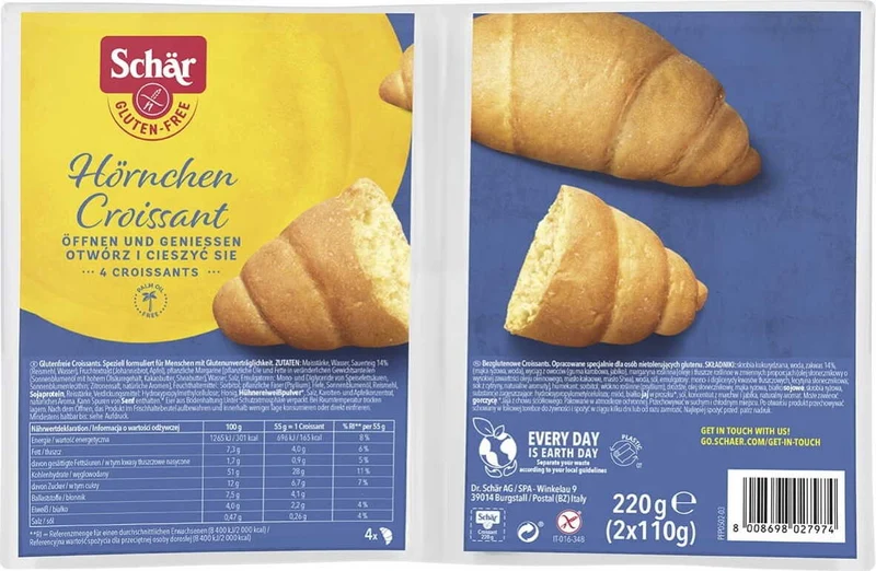 Croissant bezglutenowy 4 sztuki 220 g Schar DATA: 05.2026
