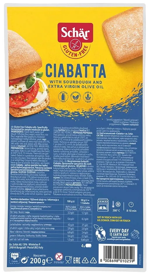 Ciabatta glutenfreie Brötchen 200 g Schar DATE: 04.2026