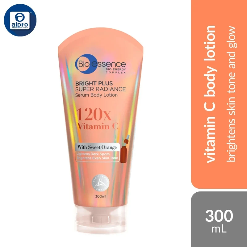 Bio essence Bright Plus Super Radiance 120x Vitamin C Serum Body Lotion 300mL | Brightens Skin Tone and Glow