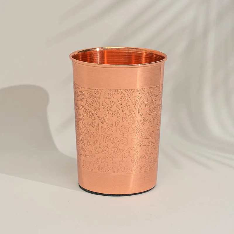 Pure copper cup flower pattern complete – 300 ml (heavy