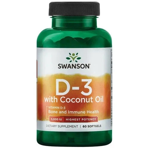 Swanson Vtamin D3 With Coconut Oil 5000IU - 60 caps