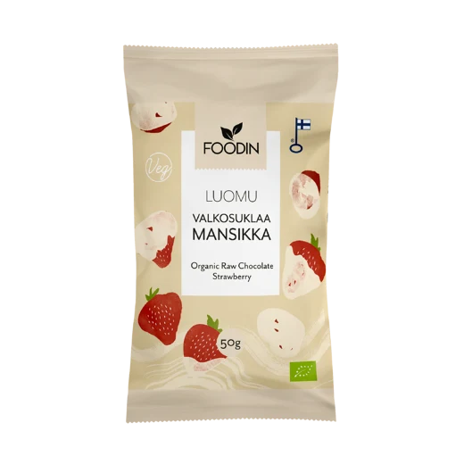 Ekologisk vit choklad jodgubbe, 50 g