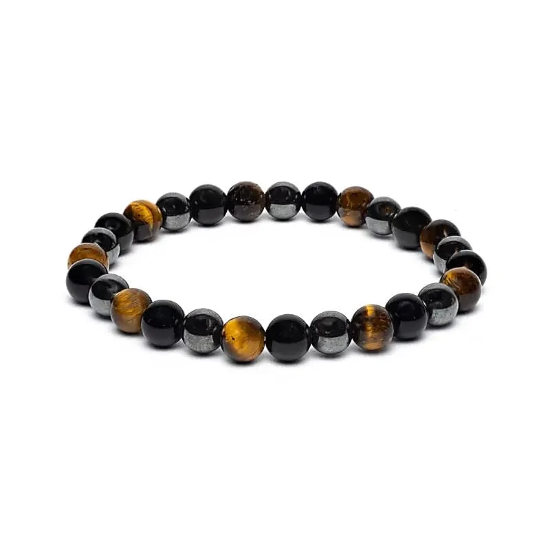 Armband 8 mm Tigeröga, Hematit & Obsidian för bredare handled