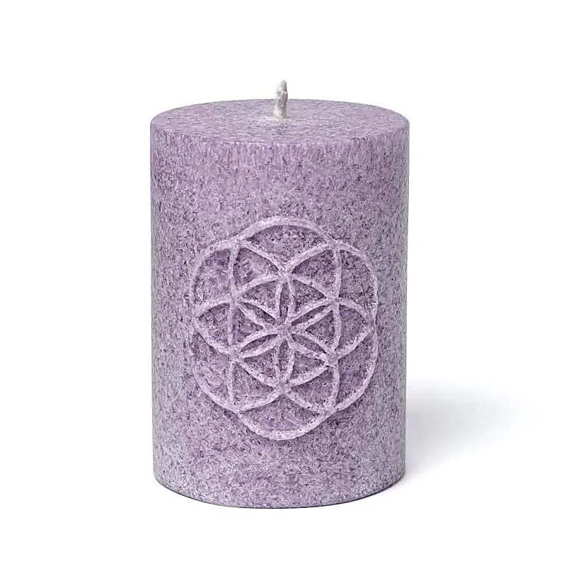 Ljus Seed of Life, violett 5,5 x 8 cm