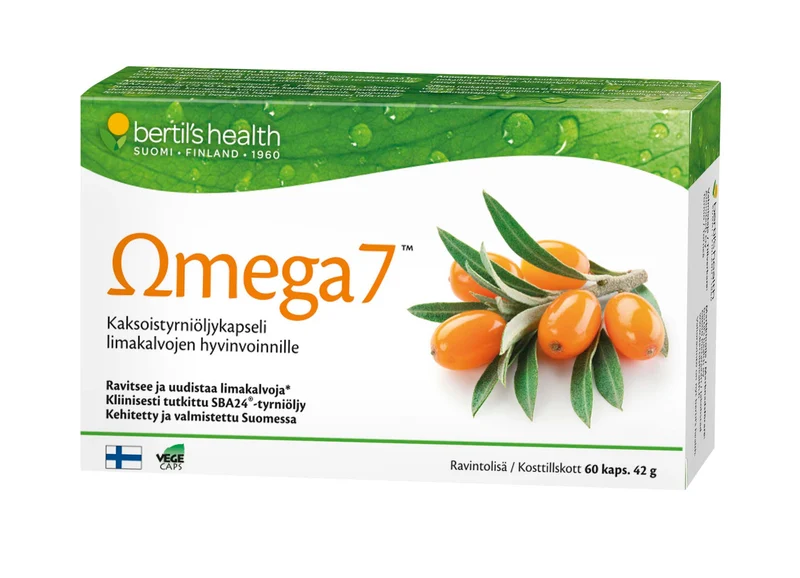 Omega7, dubbelhavtornsoljekapsel, 42 g, 60 kapslar