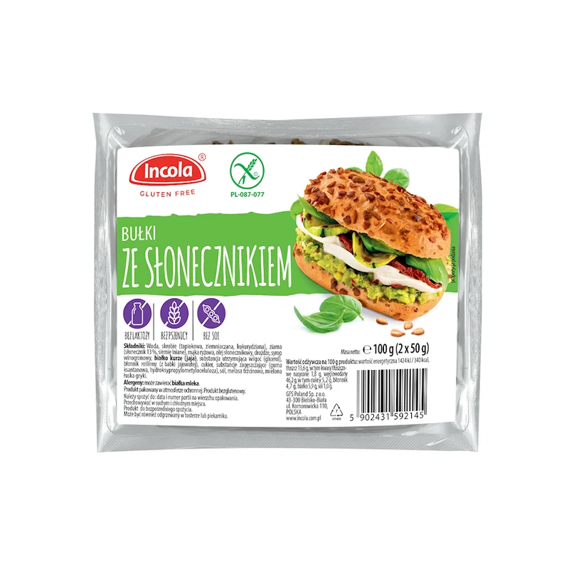 Glutenfreie Sonnenblumenkernbrötchen (2 Stück) 100 g - INCOLA