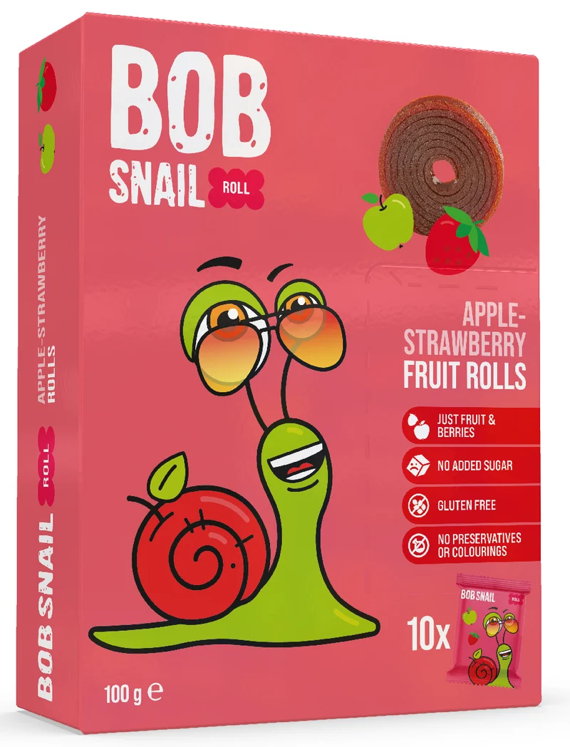 Glutenfreie Apfel-Erdbeer ROLL Snacks 100 g - BOB SNAIL