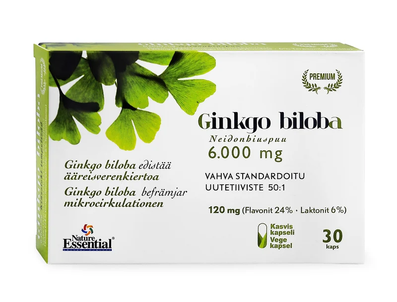 Ginkgo kinesiskt tempelträd 6000 mg + rödvinsblad + B1-vitamin + B2-vitamin + B12-vitamin