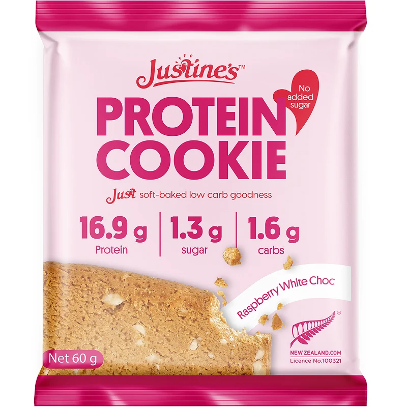 Justine's Protein Cookie Raspberry White Choc Chip 60g