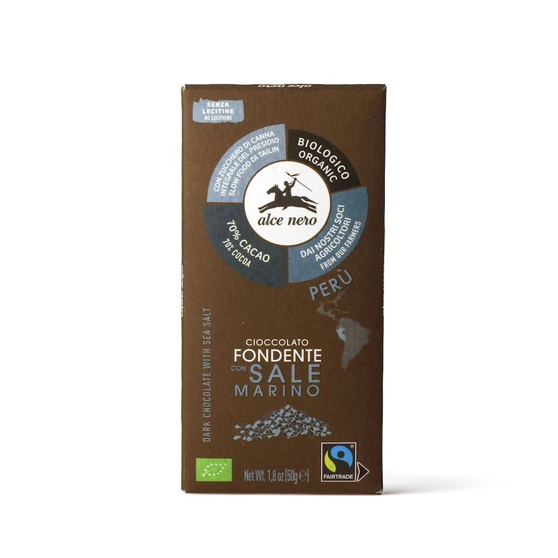 FAIR TRADE Glutenfreie Meersalz-Dessertschokolade BIO 50 g - ALCE NERO