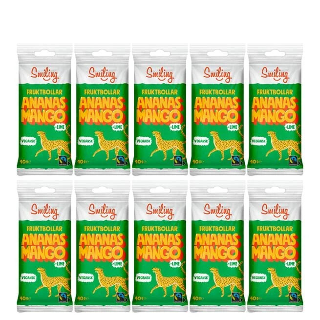 10 x Smiling Fruktbollar Mango/Ananas/Lime, 40 g