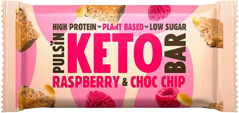 Pulsin Keto-proteinbar Hallon & Chokladkross 50g