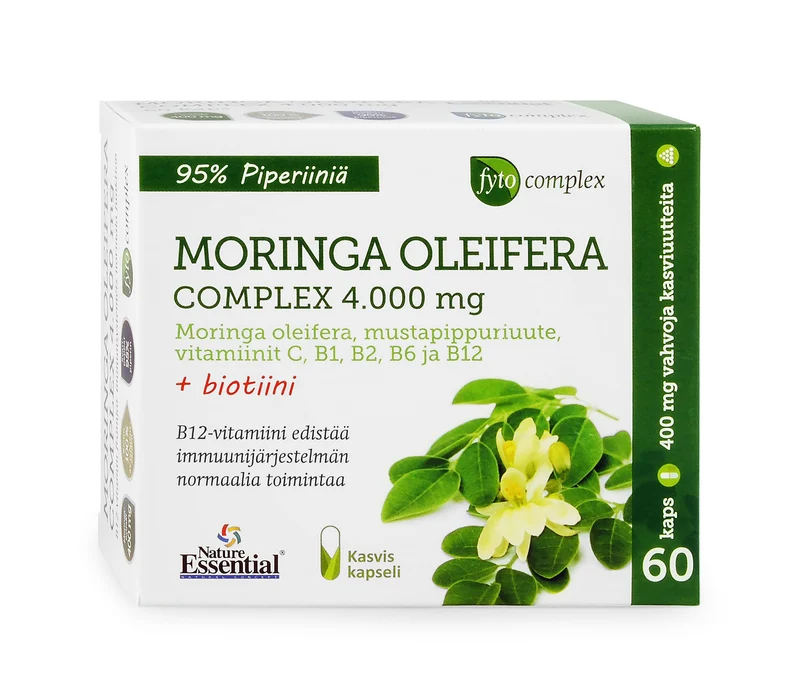Moringa 4000 mg + Zink + C + B2 + B6 + B1 + B12 + krom + biotin + svartpeppar, 60 st.