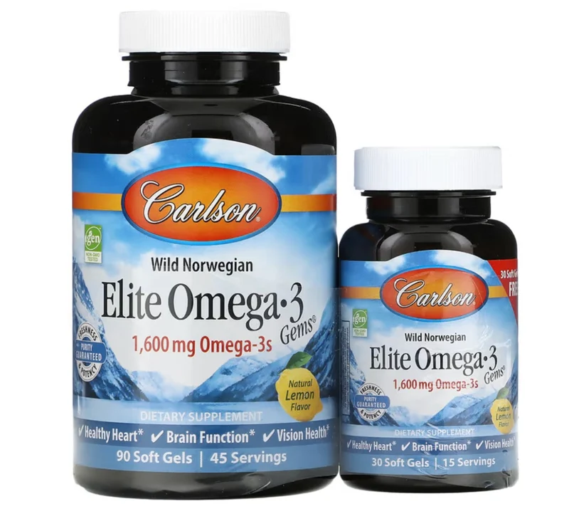 Carlson Labs Elite Omega 3 1600 mg 90 + 30 Kapseln mit Zitronengeschmack
