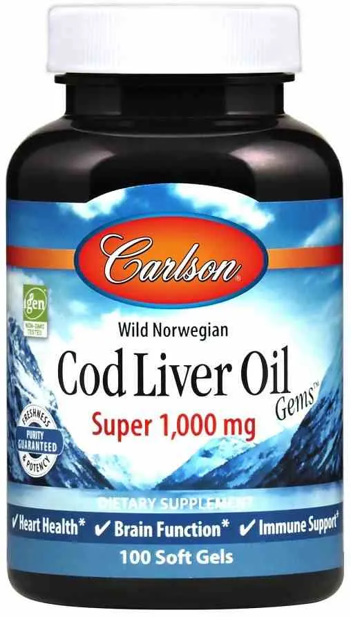 Carlson Labs Wildes Norwegisches Kabeljau-Leberöl 1000 mg 100 Kapseln