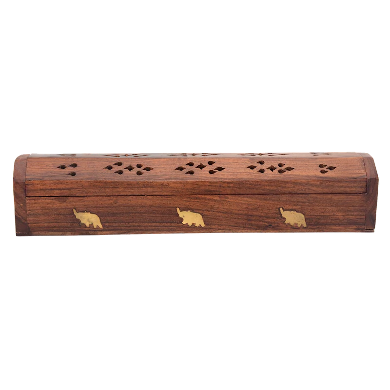 HOLZKÄSTCHEN FÜR RÄUCHERSTÄBCHEN MIT ELEFANTENMOTIV - SATTVA