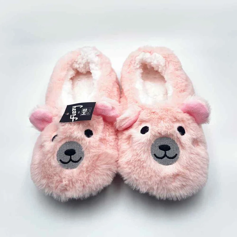 Fuzzy by HB&Co Pink Bear Slippers Medium 1pr
